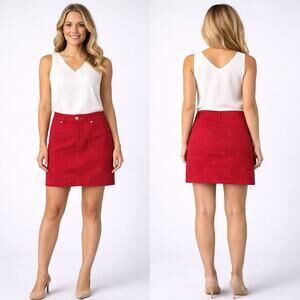 Westport Dressbarn Red Star Embroidered Denim Mini Skirt Women Size 6 NWT